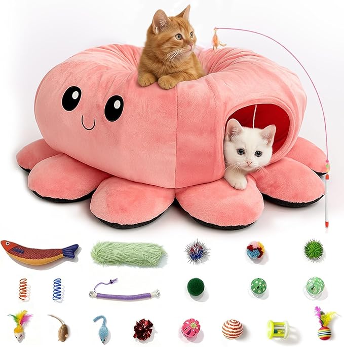 Cat Tunnel Bed with 20 Cat Toys, Collapsible Play Tunnel by FortheHeartbeatinYourLap