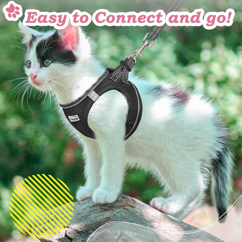 Cat Harness with Leash Set Mesh No Pull Reflective Escape Proof Walking Adjustable Step Soft Padded in Vest Harness for Small Medium Puppy, Cats Black M