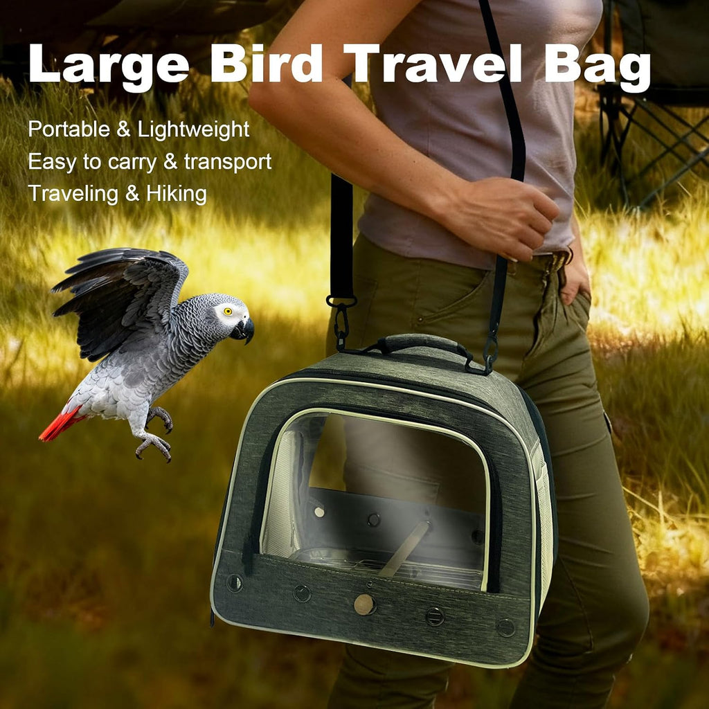 Bird Transport Carrier for Large Bird with Perch Stand Tray and Grate