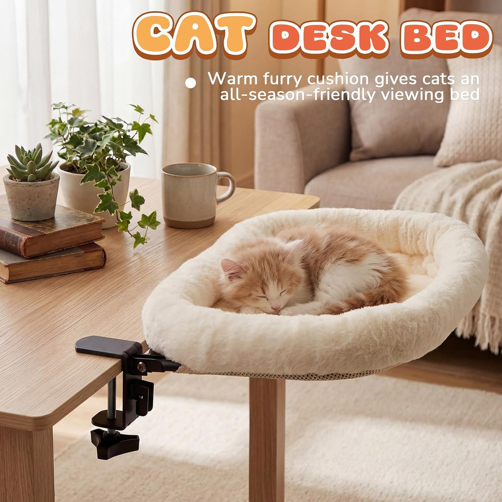 Lewtemi Bedside Pet Bed, Hanging Cat Hammock Attached to Bed or Desk, Cream
