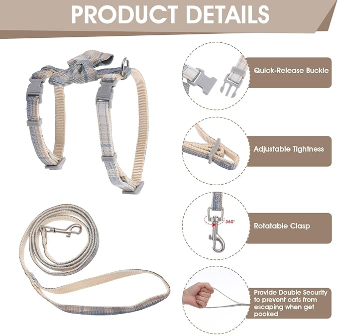 TIESOME Cat Harness and Leash Set, Adjustable Gradient Kitten Harness Escape - Image 4