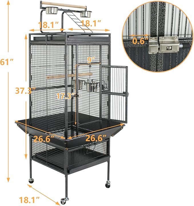 ZENY 61-inch Playtop Parrot Bird Cages, Wrought Iron Large Birdcage - Image 5