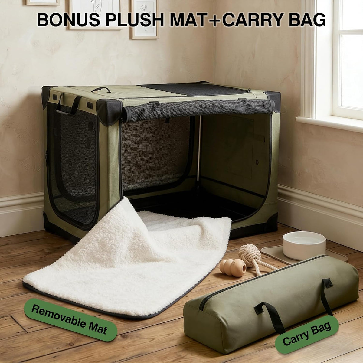 Veraste 30 in Collapsible Dog Crate for Medium Dogs, 4 Door Kennel,Green