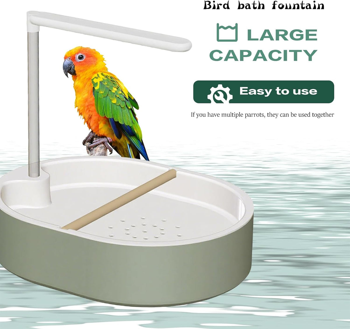 Parrot Bathtub, Automatic Bird Bath with Pump, Bird Bath Shower, Automatic Circulating Water Bathtub for Lovebird, Cockatiel, Finches, Cockatoo, Conure, Green