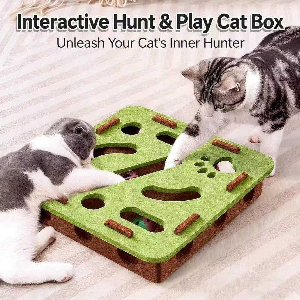 Interactive Cat Puzzle Toy, Cat Scratch Puzzle Enrichment Box with Bell, Felt Maze Box, Mental Stimulation Toy for Cats, Self Play Fun Exercise Hide Seek Moving Cat Toy for Bored Cats