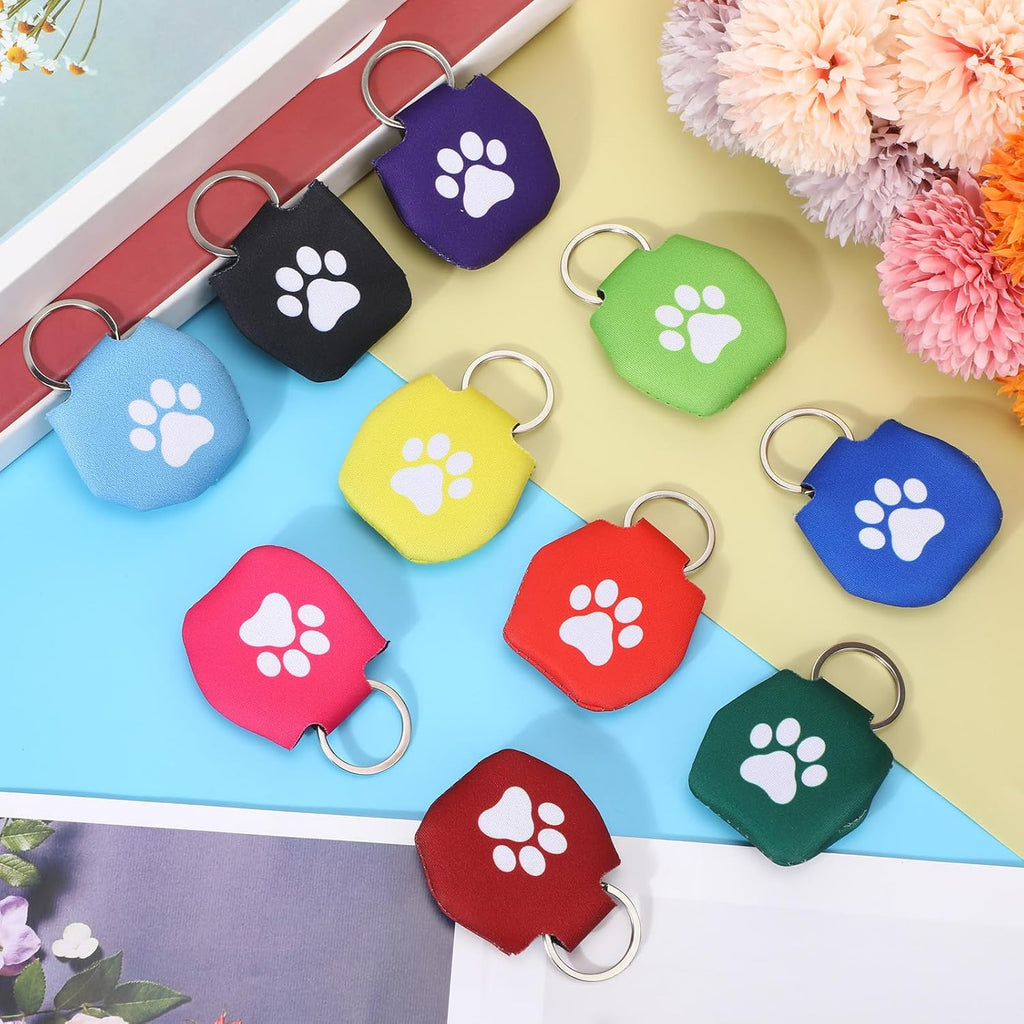 20 Pcs Dog Tag Silencer with Rings Portable Quiet Dog Holder Soundless Cover ID Tags Bag Protector for Cats Pets, White Paw Style