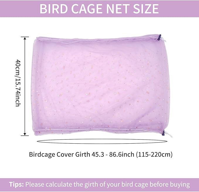 Bird Cage Cover, 45-90'' Adjustable, Universal Nylon Mesh Net, Bird Cage Skirt - Image 2