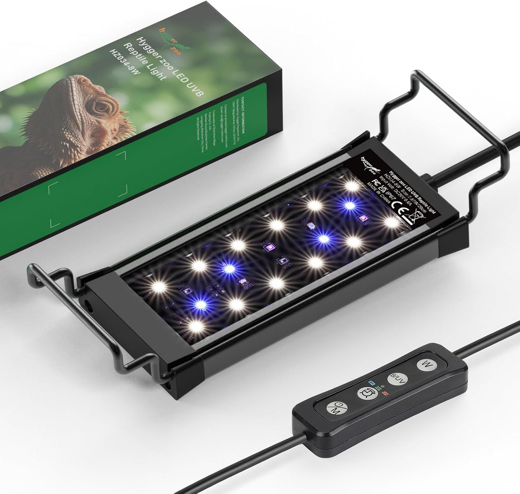 12W LED UVB Light for Reptiles Terrarium Light Extendable Reptile Tank Light with Controller ＆Dimming and 5 UVI Modes Full Spectrum Brilliant White Blue Red Lights for Bearded Dragon, Gecko