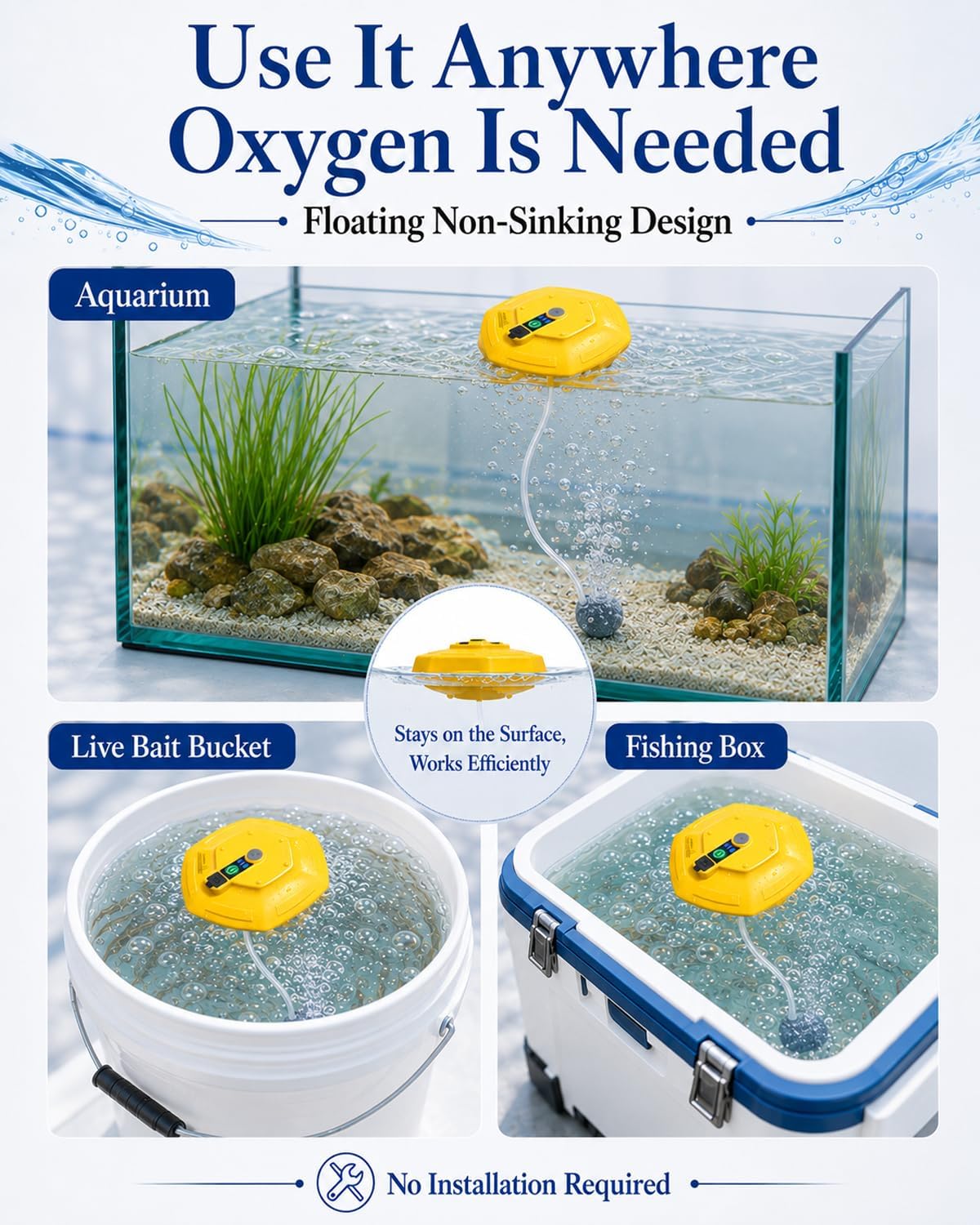 Floating Bait Bucket Aerator for Fishing, IPX7 Oxygen Pump