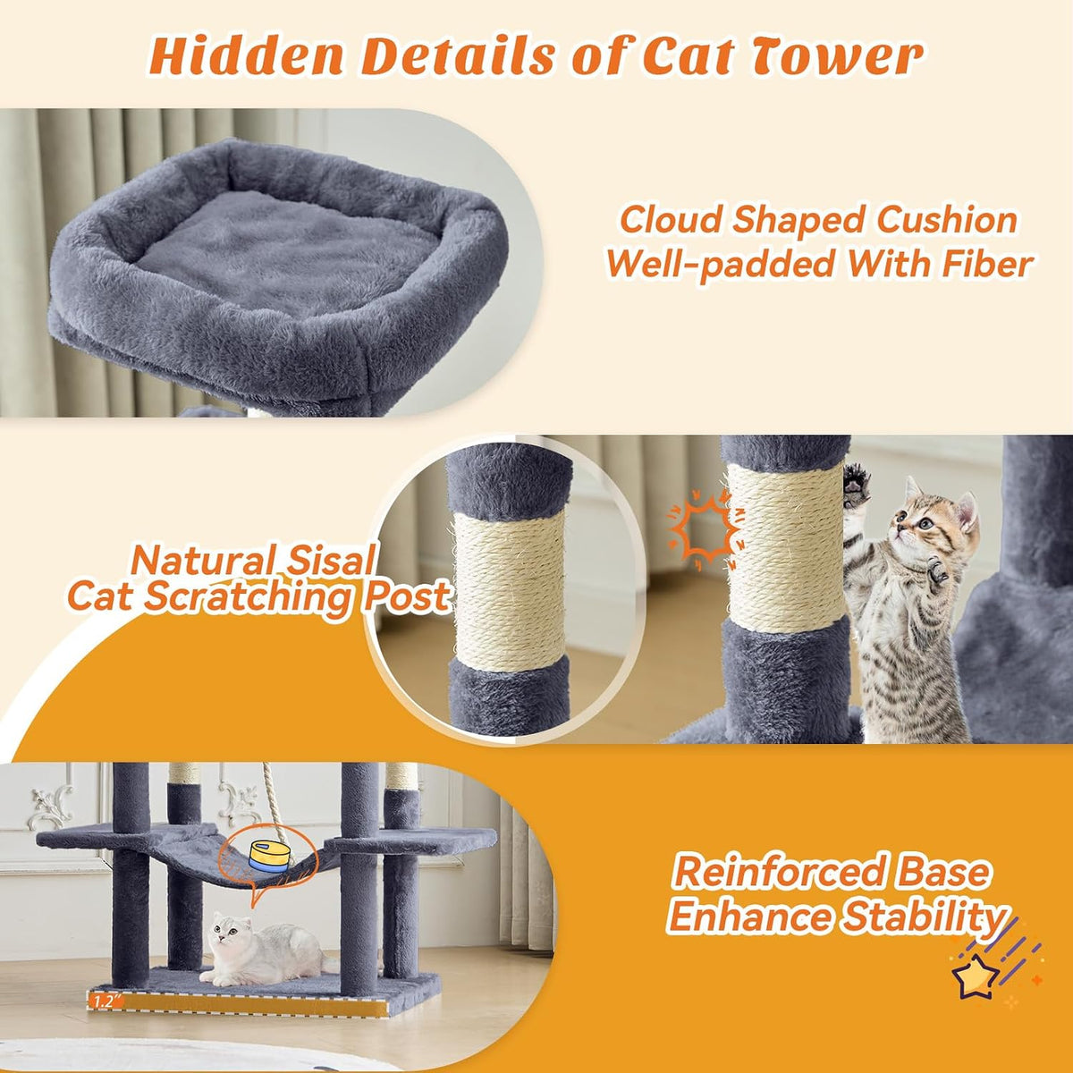 DUMOS Large 66 Inch Cat Tree Tower with Scratching Posts, Indoor Use