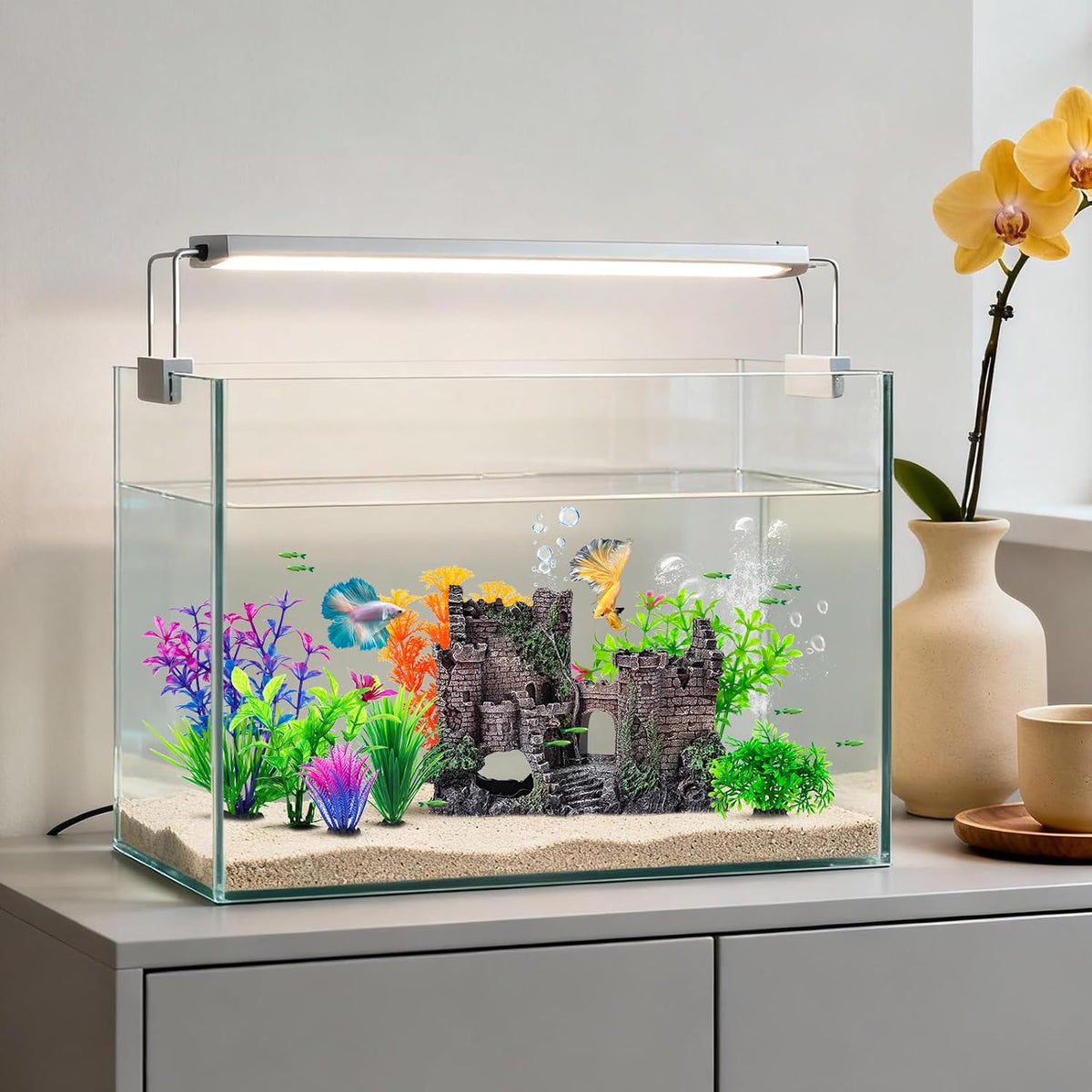 CousDUoBe Aquarium Decor Castle Fish Tank Bubbler Set Aquarium Plants for Aquatic Pets to Breed Play and Rest Fish Decorations for Tank
