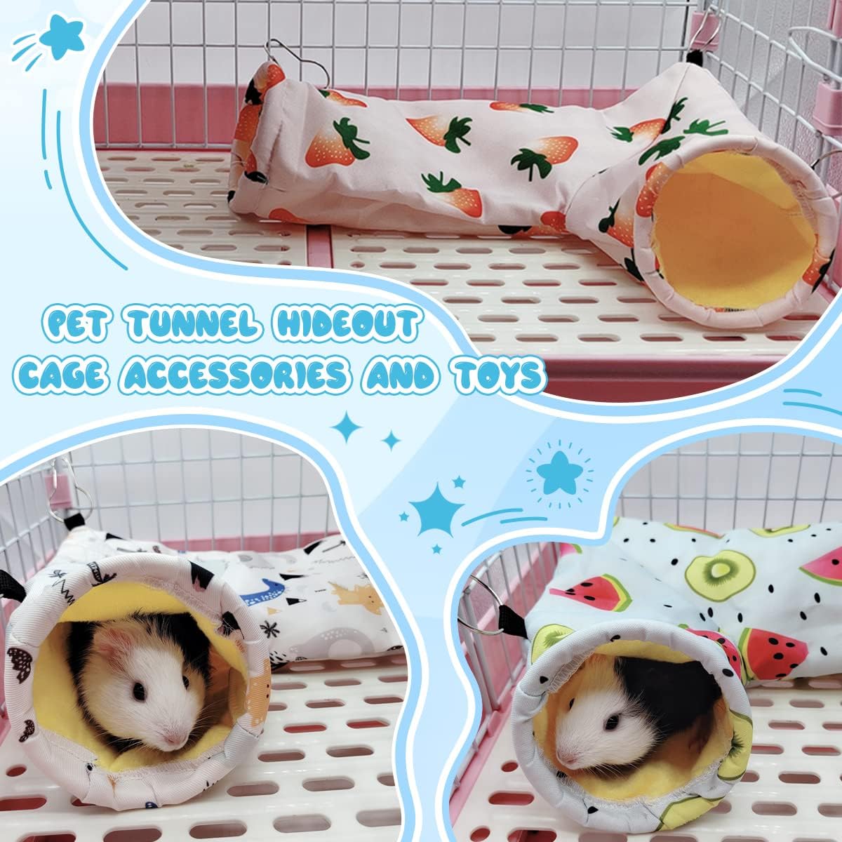 LEFTSTARER Guinea Pig Rat Corner Tunnel & Tubes Collapsible, Dia 3.9in, Fit Hedgehog Piggy Hamster Hide and Shuttle, Corner Hideout