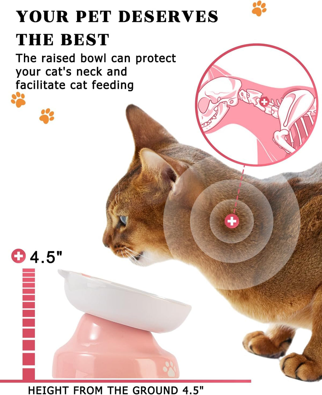 Y YHY Ceramic Slow Feeder Cat Bowl, Elevated Cat Bowl Tilted Design Slow Feeder for Dog and Cat for Dry and Wet Food, Pink