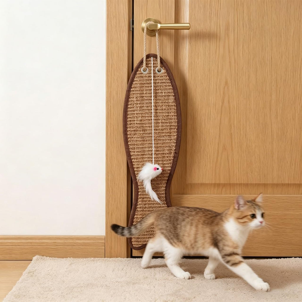 SEWACC Fish Shaped Cat Scratching Mat Sisal Protective Hanging Pad for Door or Wall Handwoven Cat Scratch Pad for Claw Care Furniture Protection Pet Play 20.86 X 5.23 X 1.18 in