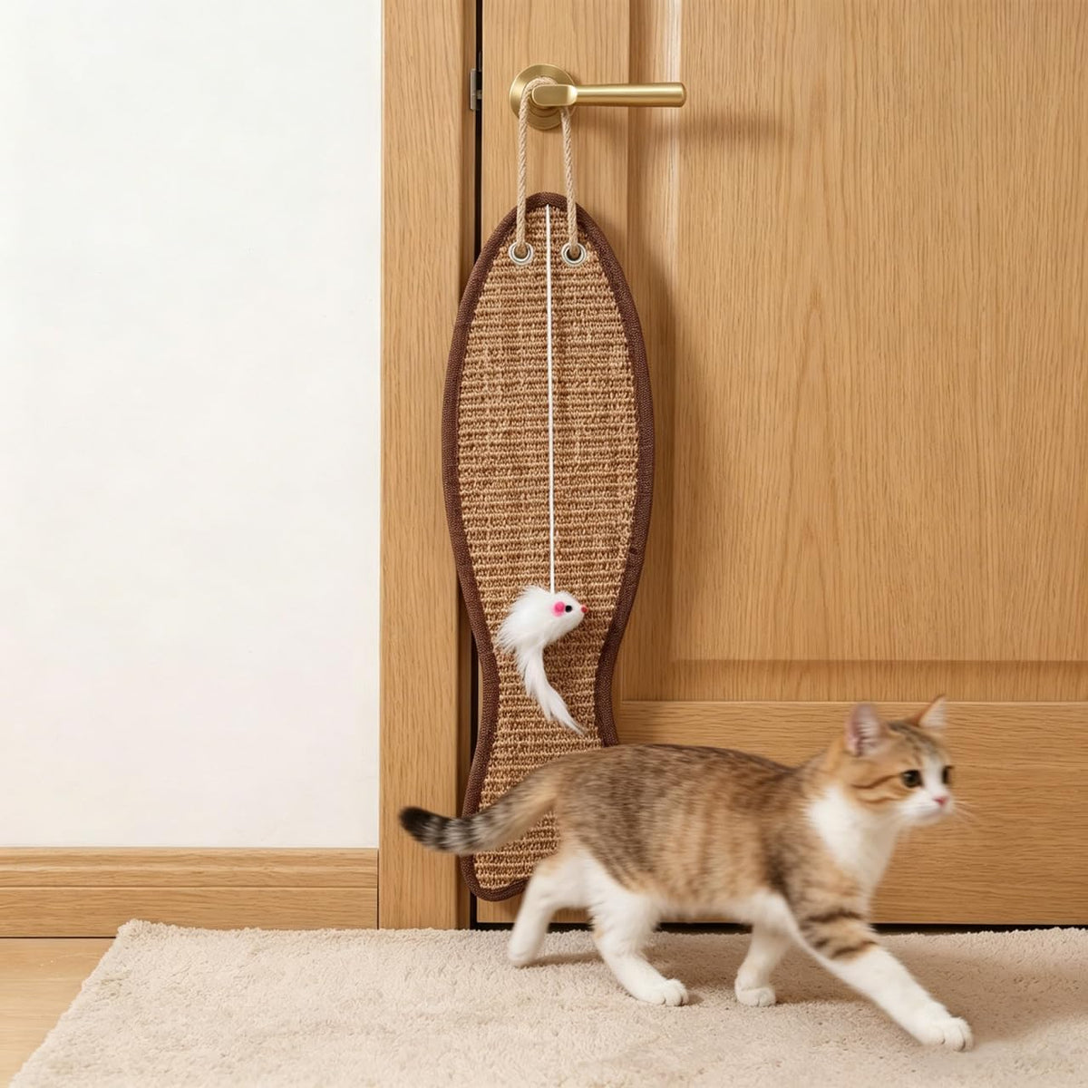 SEWACC Fish Shaped Cat Scratching Mat Sisal Protective Hanging Pad for Door or Wall Handwoven Cat Scratch Pad for Claw Care Furniture Protection Pet Play 20.86 X 5.23 X 1.18 in