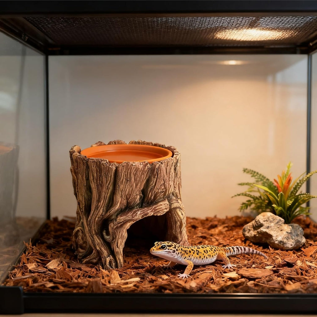Reptile Hide Cave Hideout Habitat House Decor with Clay Water Basin