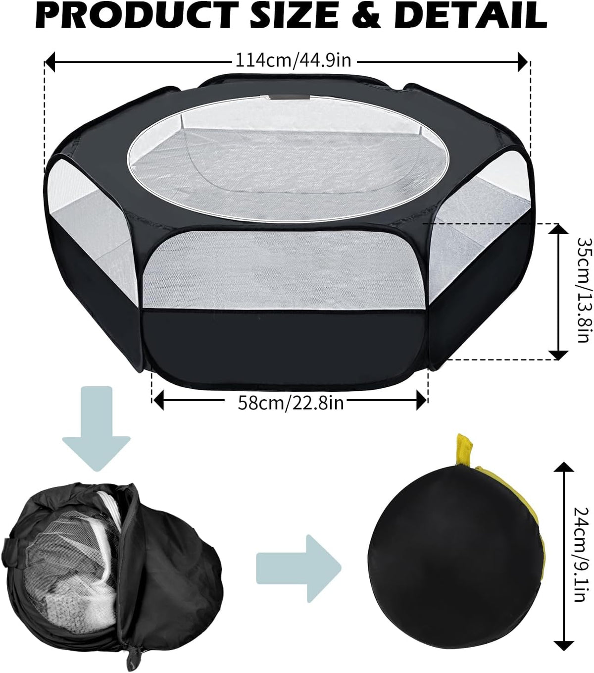 UWE Small Animal Playpen, Waterproof Foldable Pet Playpen, Black