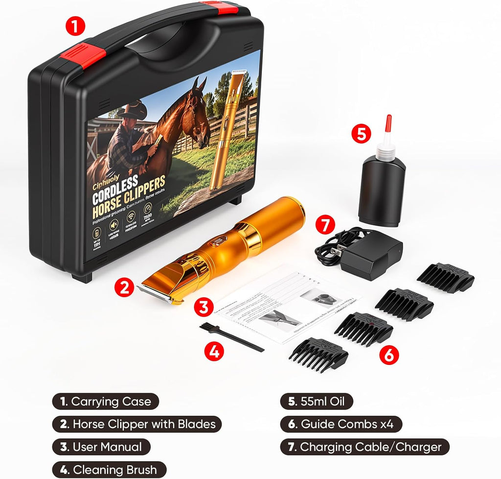 Cordless Horse Clippers-Equine Trimmer for Dogs, & Livestock
