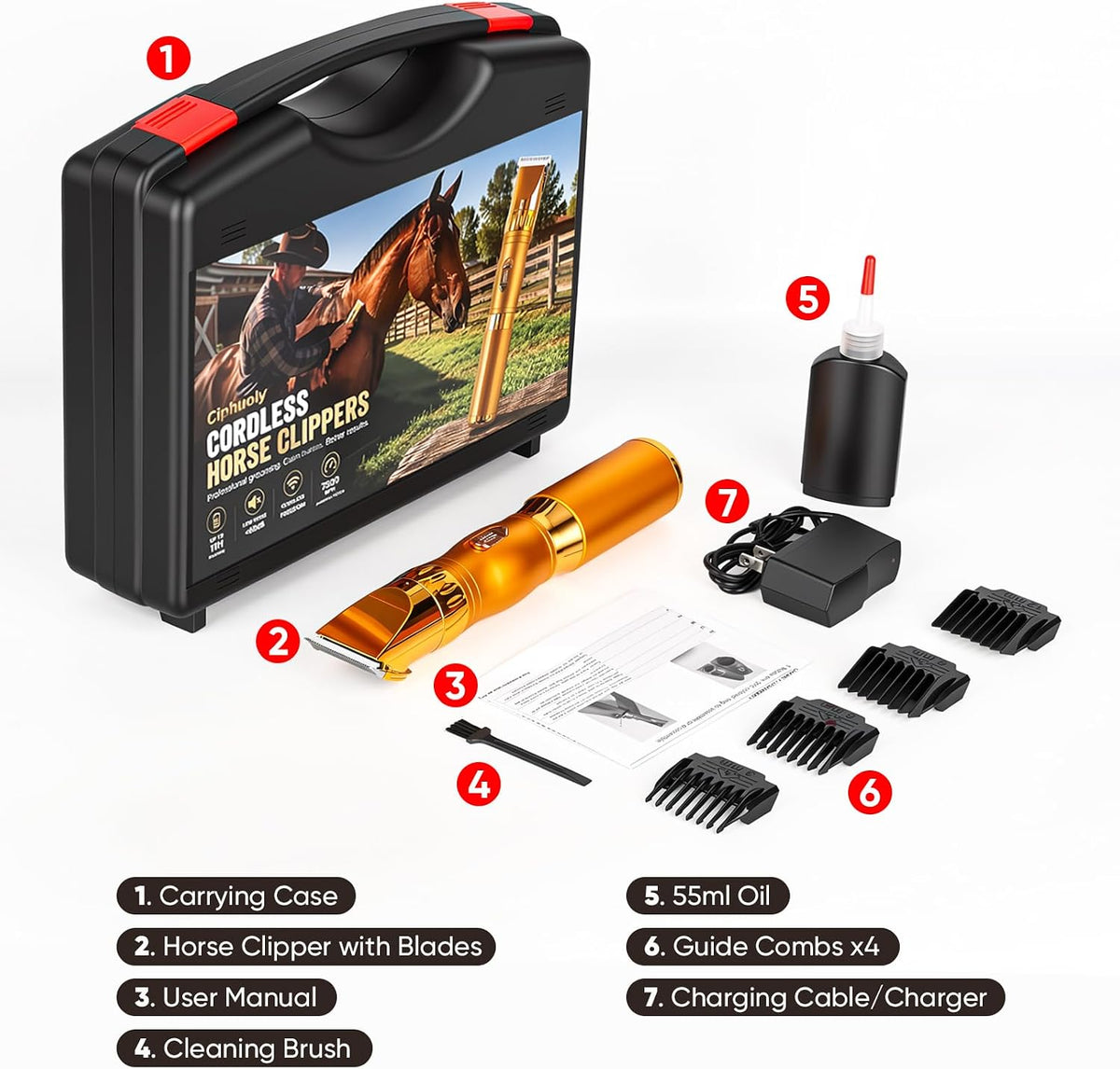 Cordless Horse Clippers-Equine Trimmer for Dogs, & Livestock