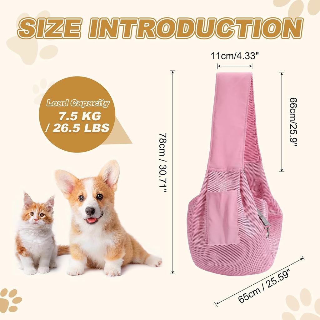 Dog Sling Carrier for Small Dogs Cats Pink,W/Thick Shoulder Strap