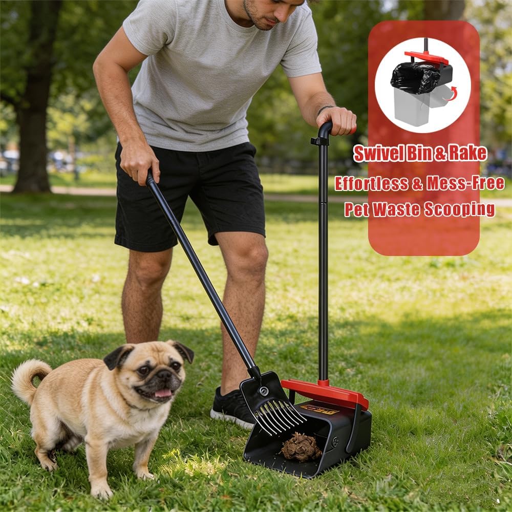 Pooper Scooper for Dogs, 46'' Long Handle Large & Small Breeds, Yard & Outside Waste Pickup, Rake with Bag Attachment & Holder, Litter Scooper, 100 Pet Waste Bags, Pet Supplies & Dog Accessories