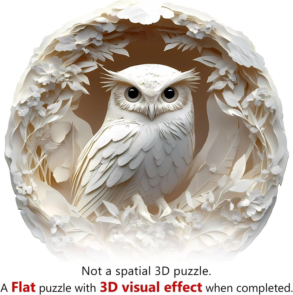 Wooden Puzzles Adults 300 Pieces, White Owl Animal Shaped Wood Puzzle with Unique 3D Paper Carved Effect, Challenging Jigsaw Puzzles, Christmas Birthday Gifts for Women Mom, Wall Decor13.3in