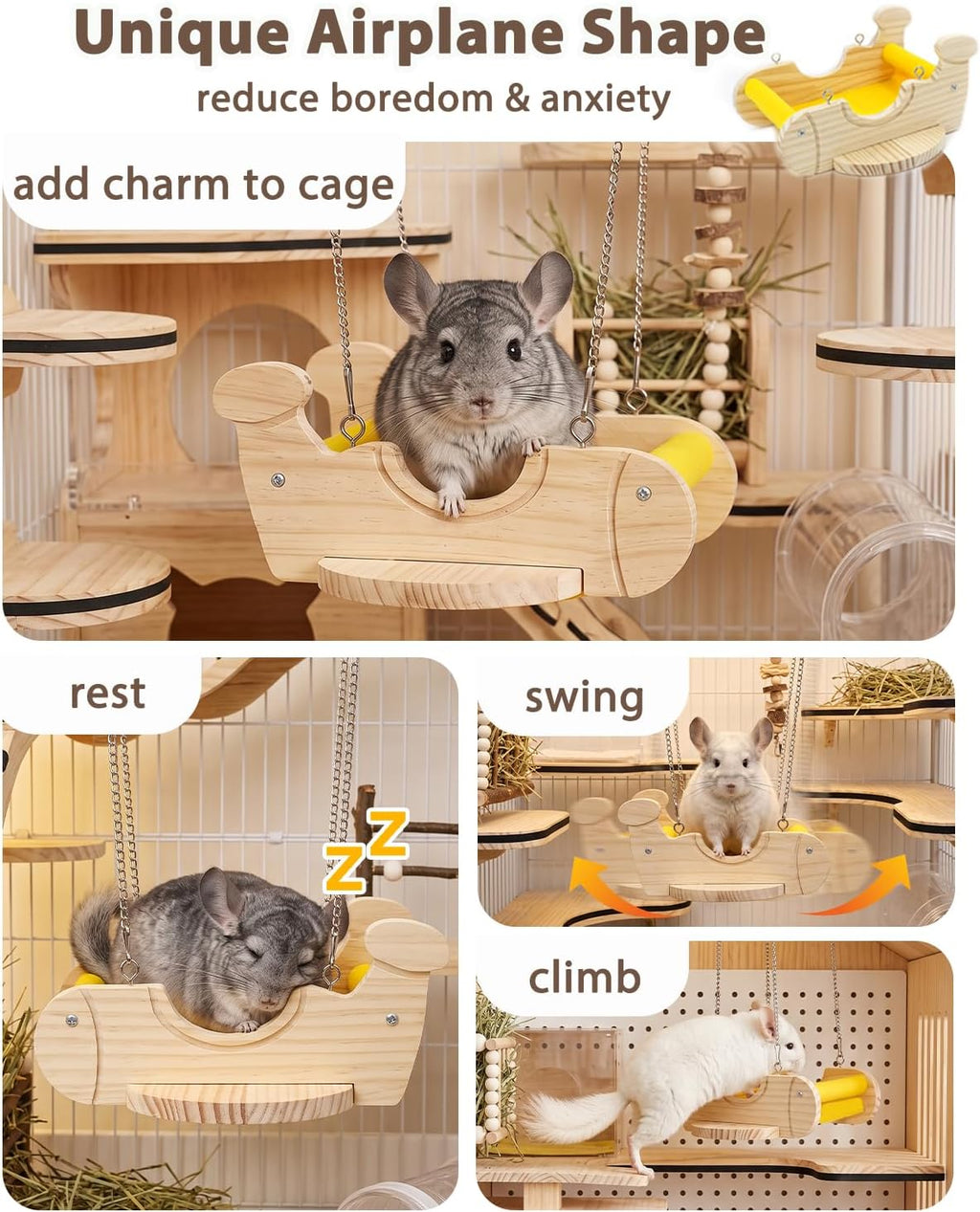 Wood Chinchilla Hammock with Felt Base Absorbs Paw Pressure
