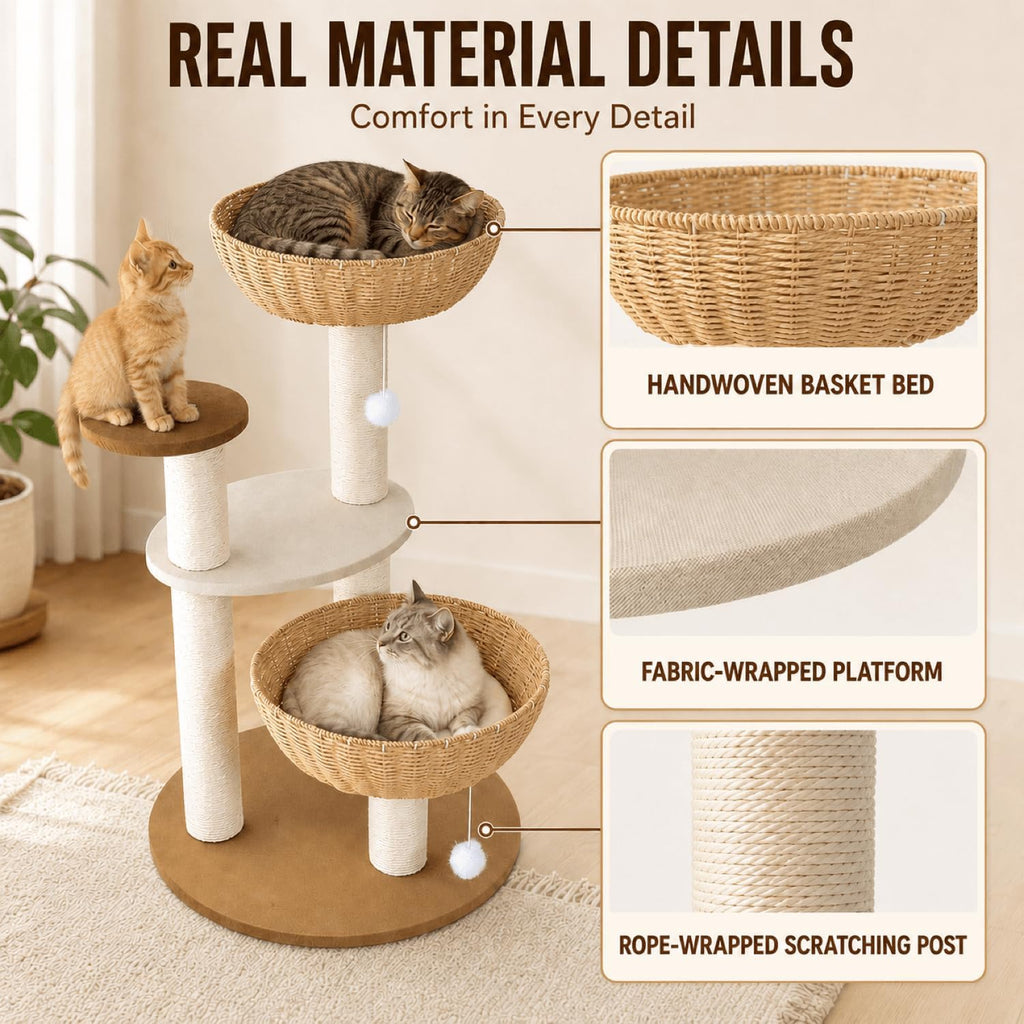 33in Modern Cat Tree for Indoor Cats, Small Cat Tower