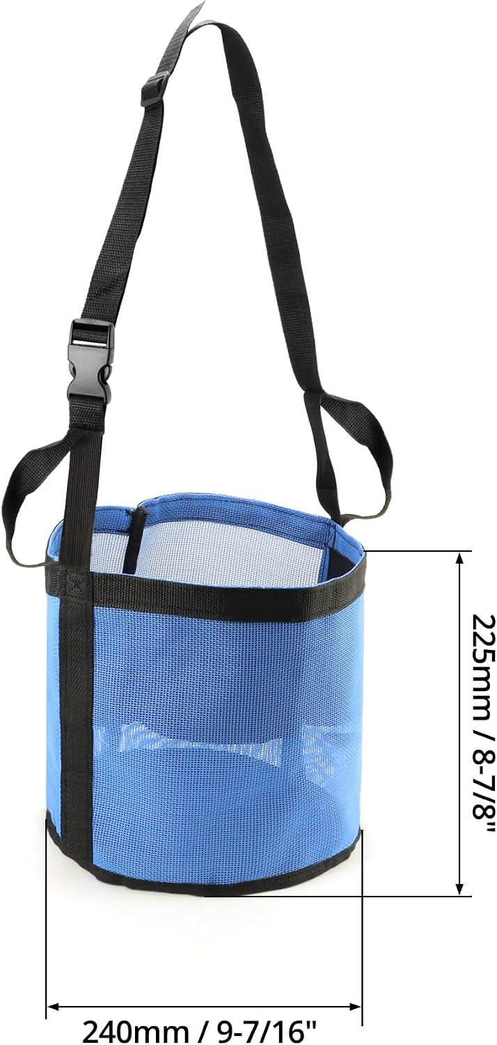QWORK 2 Pack Horse Feed Bag for Grain - Durable Mesh Grain Feeder with Adjustable Strap, Comfortable Neck and Nose Pad Horse Muzzle Feed Bag, for Feeding Grain, Powder, Supplements, Blue