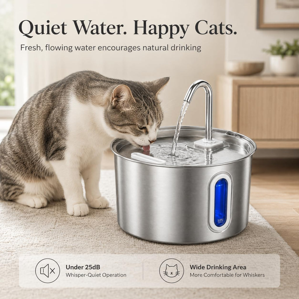 Stainless Steel Cat Water Fountain, 95oz Automatic Pet Water Dispenser