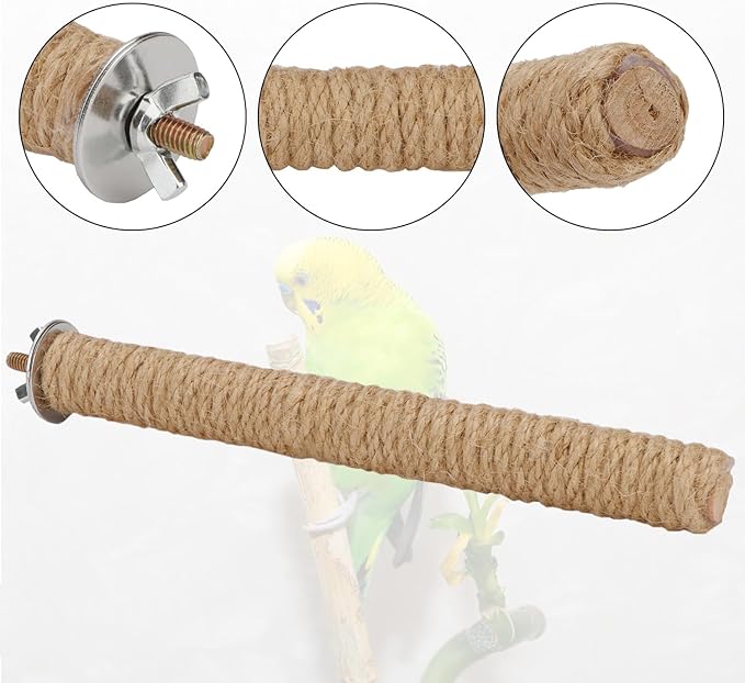 Hypeety Bird Perch Stand Natural Wood Parrot Hemp Rope Perch Birdcage - Image 3
