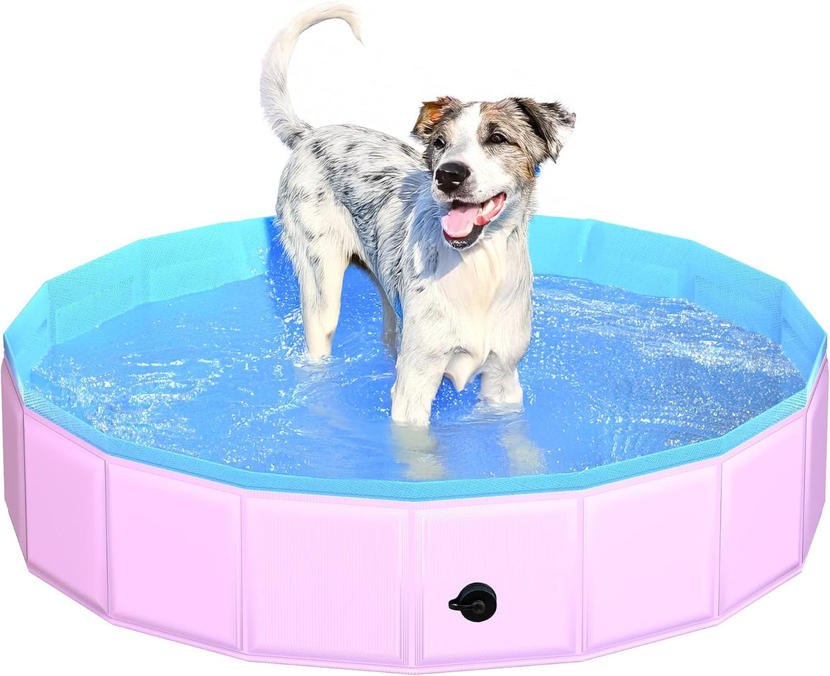 CACSPS Foldable Dog Pool, 47" x 12" Kiddie Pool with Hard Plastic, Non-Slip Dog Bath Tub for Outdoor Backyard, Collapsible Dog Swimming Pool for Kids Dogs Pets (Red)