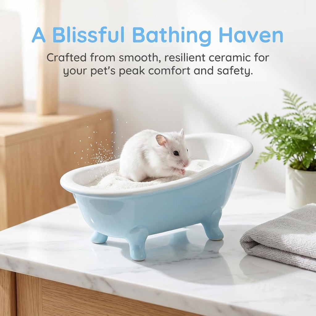 Abaodam Blue Ceramic Hamster Sand Bath for Small Animal Habitats
