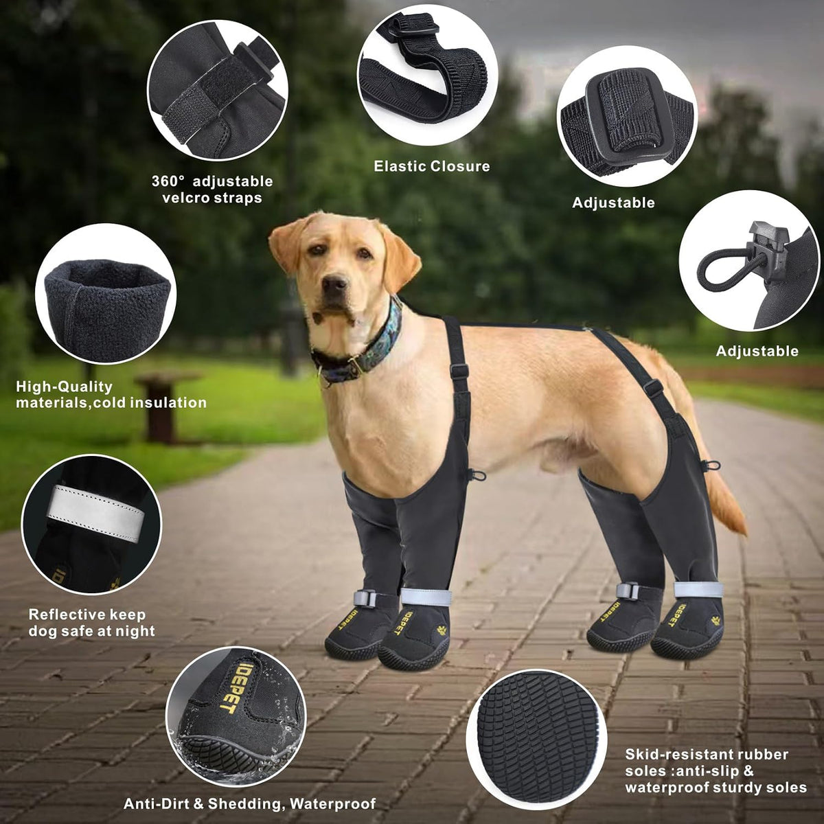 Idepet Dog Suspender Boots, Anti-Slip & Fall Waterproof Tall Shoes Legging for Small Medium Dog, Adjustable Suspender Boots for Winter Snow Rain Hiking Paws Protector 5