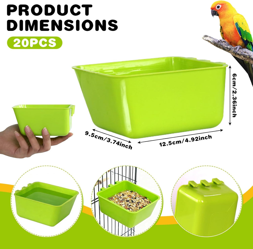 20 Pcs Bird Cage Cups Chicken Waterer Feeder Bird Water Dispenser Hanging Quail Waterer Pigeon Feeder for Pigeon Quail Parakeets Rabbit Poultry (Green)