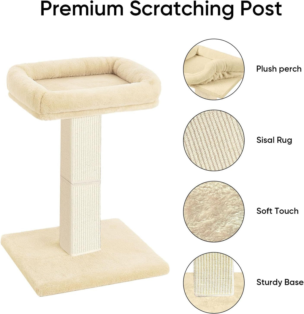 Cat Scratching Post with Plush Perch for Indoor Cats, 32 Inch, Beige