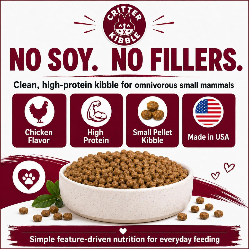 Suncoast Critter Kibble Small Animal Food - High Protein Critter Food for Rats, Mice, Sugar Gliders, and Exotic Pets - Complete Nutrition for Small Animals - 2 Months Supply 1.5 lbs