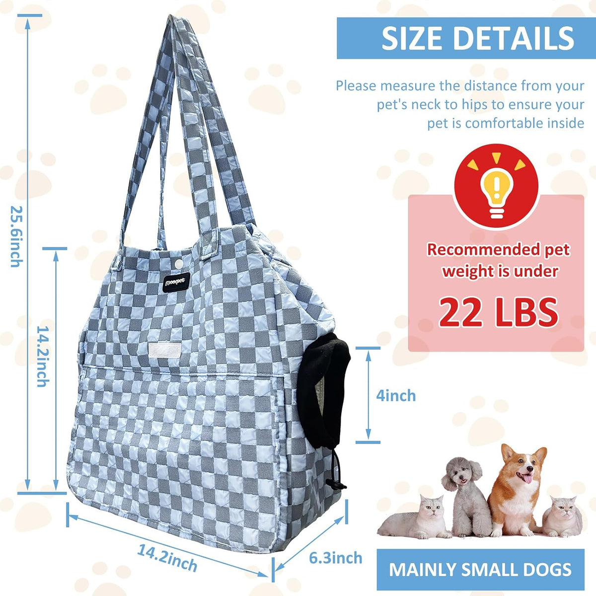 Dog Sling Carrier Pet Sling Carrier for Small Dog & Cats, Puppy Sling with Pockets, Classic Breathable Design for Travel, Camping & Outdoo,Maximum Load Capacity of 22 Pounds.
