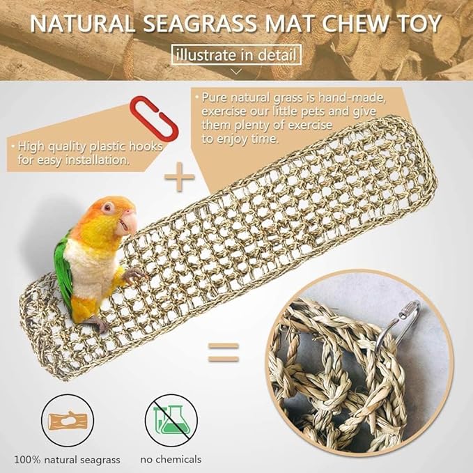 Bird Seagrass Mat 30" × 7" Parrot Natural Grass Woven Net Hammock Parakeet - Image 2