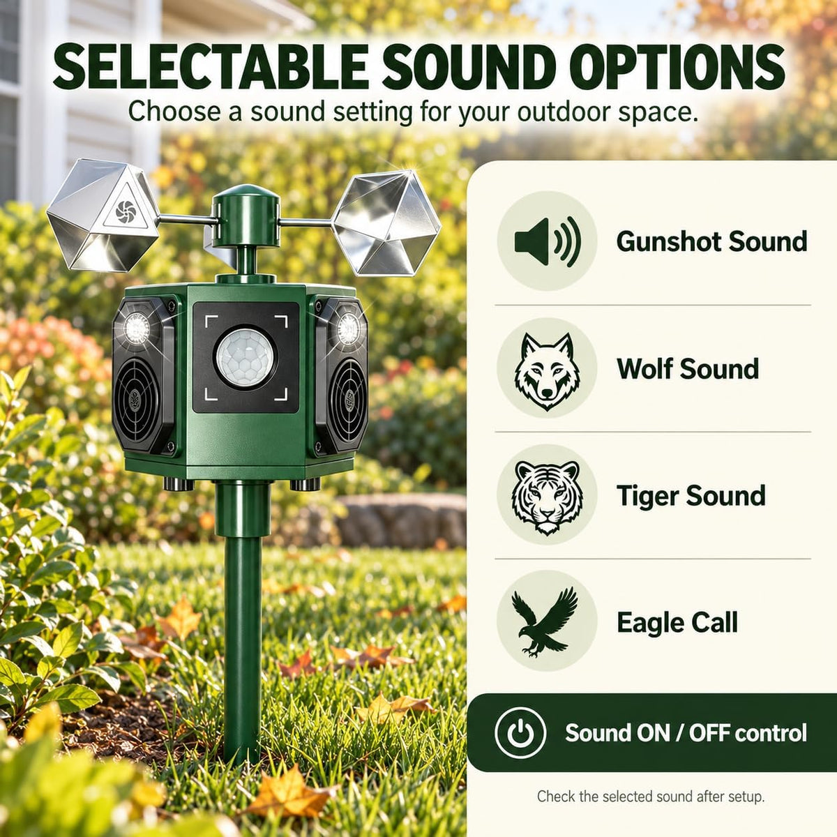 2 Pack Solar Ultrasonic Bird Deterrents for Outside Bird Repellent with Motion Sensor & Flashing Light & Reflectors to Keep Woodpecker Pigeon Crow Sparrow Away from Garden, Roof, Pool, Lawn