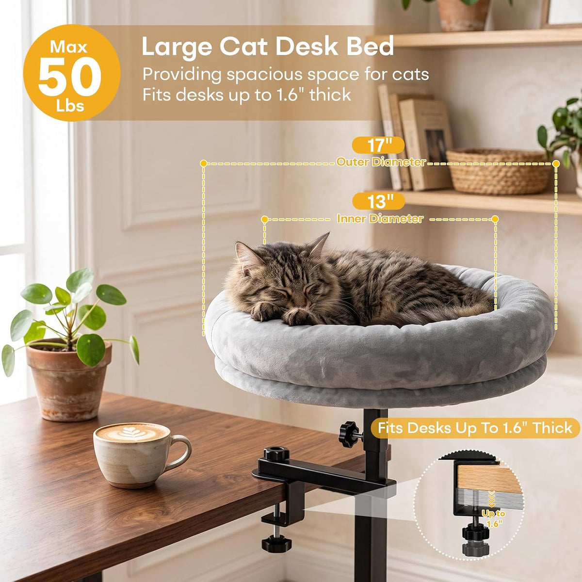 Large/Small Cat Desk Bed 360° Rotating Adjustable Cat Hammock, 50 lbs