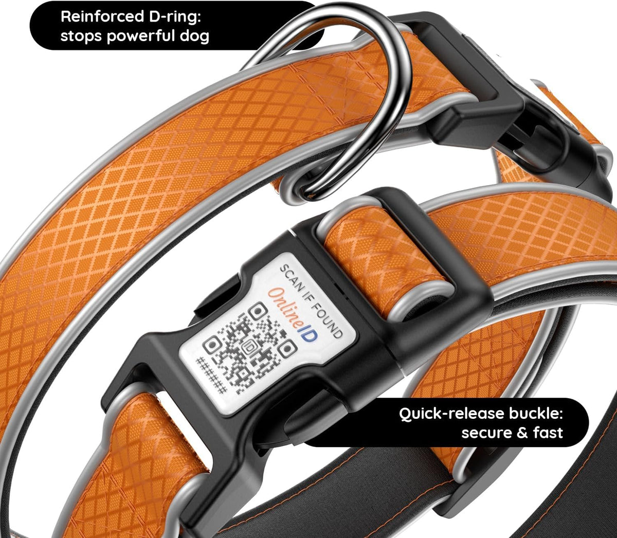 Reflective Dog Collar with Airtag Holder, IPX8 Waterproof Air Tag Dog Collar Holder | Ultra-Durable | Soft Padded | Safety Locking Buckle | Fit Small Dogs (OrangeXS(8"-12"))