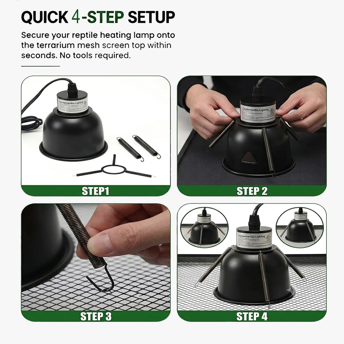 Reptile Lamp Fixture Mounting Spring Clips, Secure Heavy Duty Heat Light Holder Stabilizer for Terrarium Mesh Screen Top, Fits 5.5 Inch Deep Dome Lamp, Anti-Tip Safety Clip Kit (2, Black)