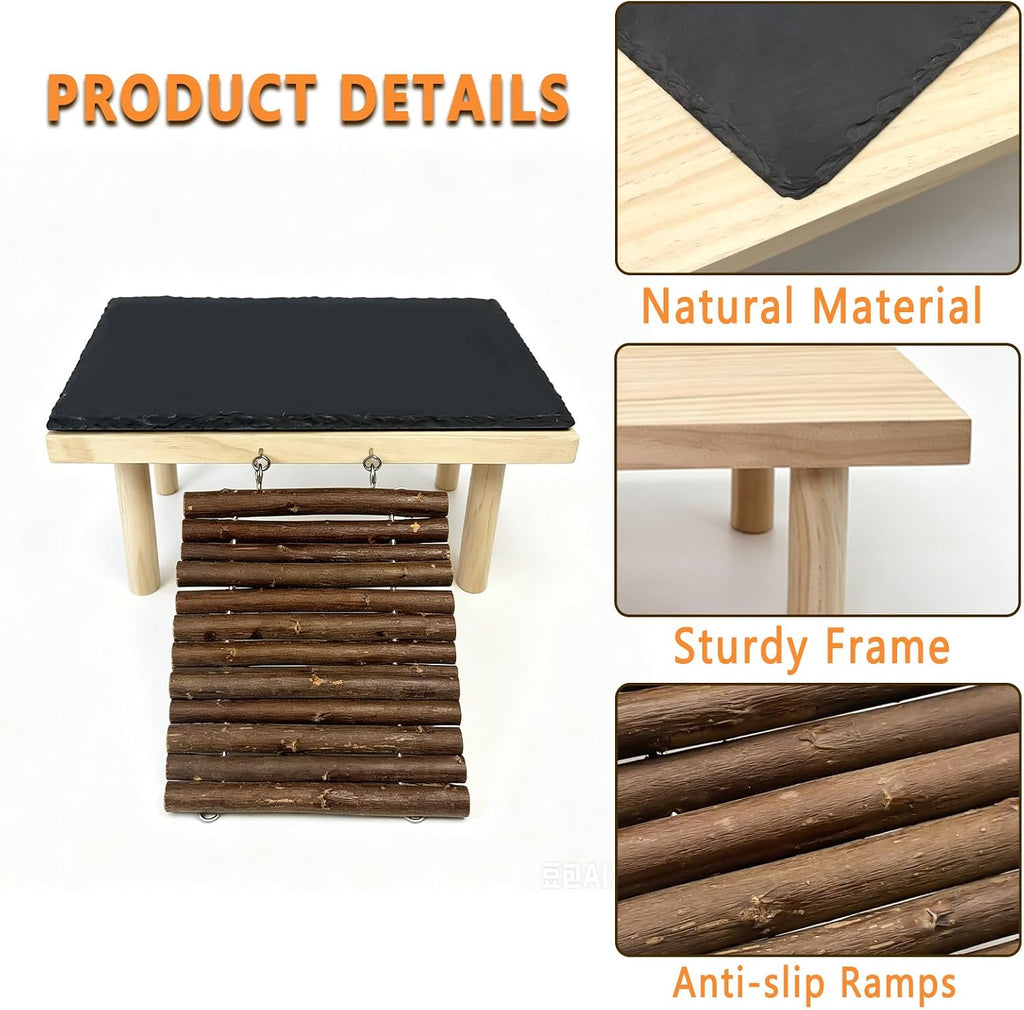 Bearded Dragon Basking Platform,Reptile Basking Rock with Climbing Ramp,M