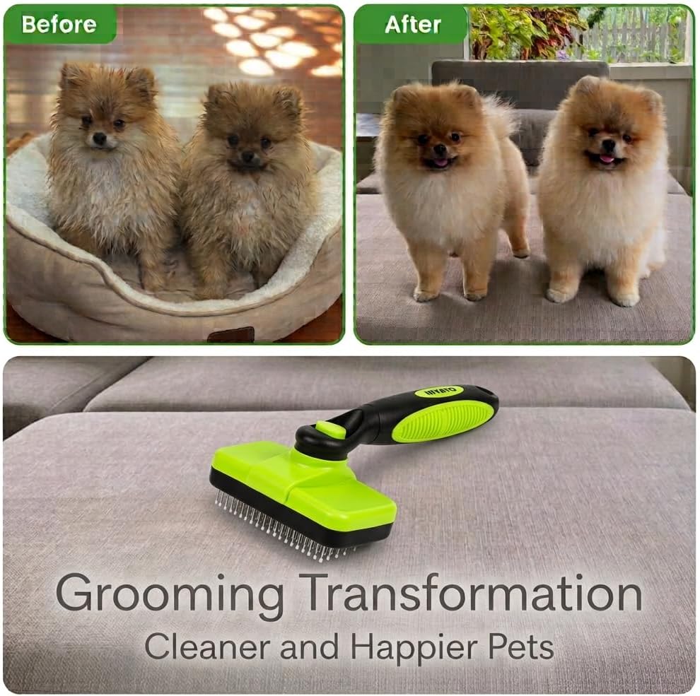 2 Piece Set- Pet self Cleaning Slicker Brush for Dogs and Cats, and Upgraded electrostatic, Washable pet Hair Removal Glove for Clothes and Furniture, pet Grooming Supplies for Shedding Problems