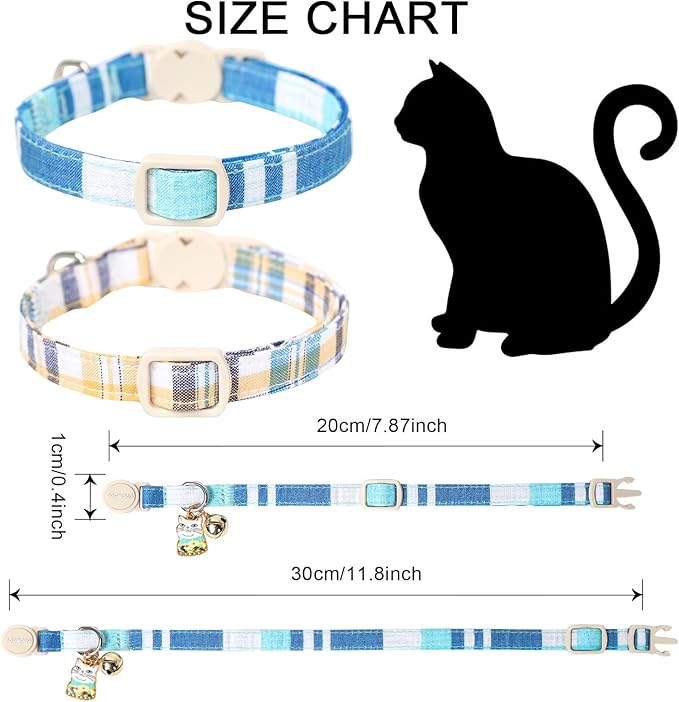 DOGWONG Cat Collar, 2 Blue Plaid Pack, Breakaway - Image 3