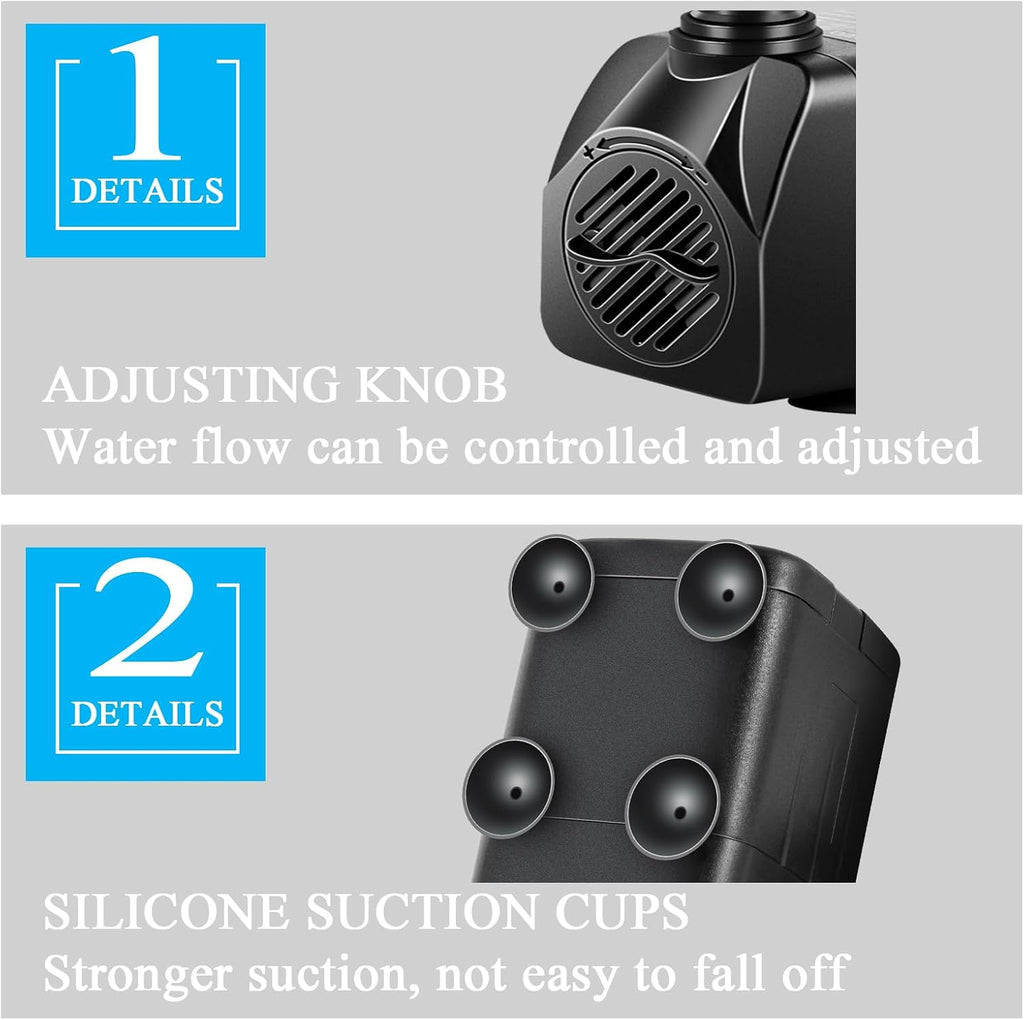 3 Pack Submersible Pump with Led Light, Small Fountain Pump with Tubing, Submersible Water Pump for Aquarium Fish Tank Indoor or Outdoor Pond Fountain Hydroponics Statuary (10W 160GPH)
