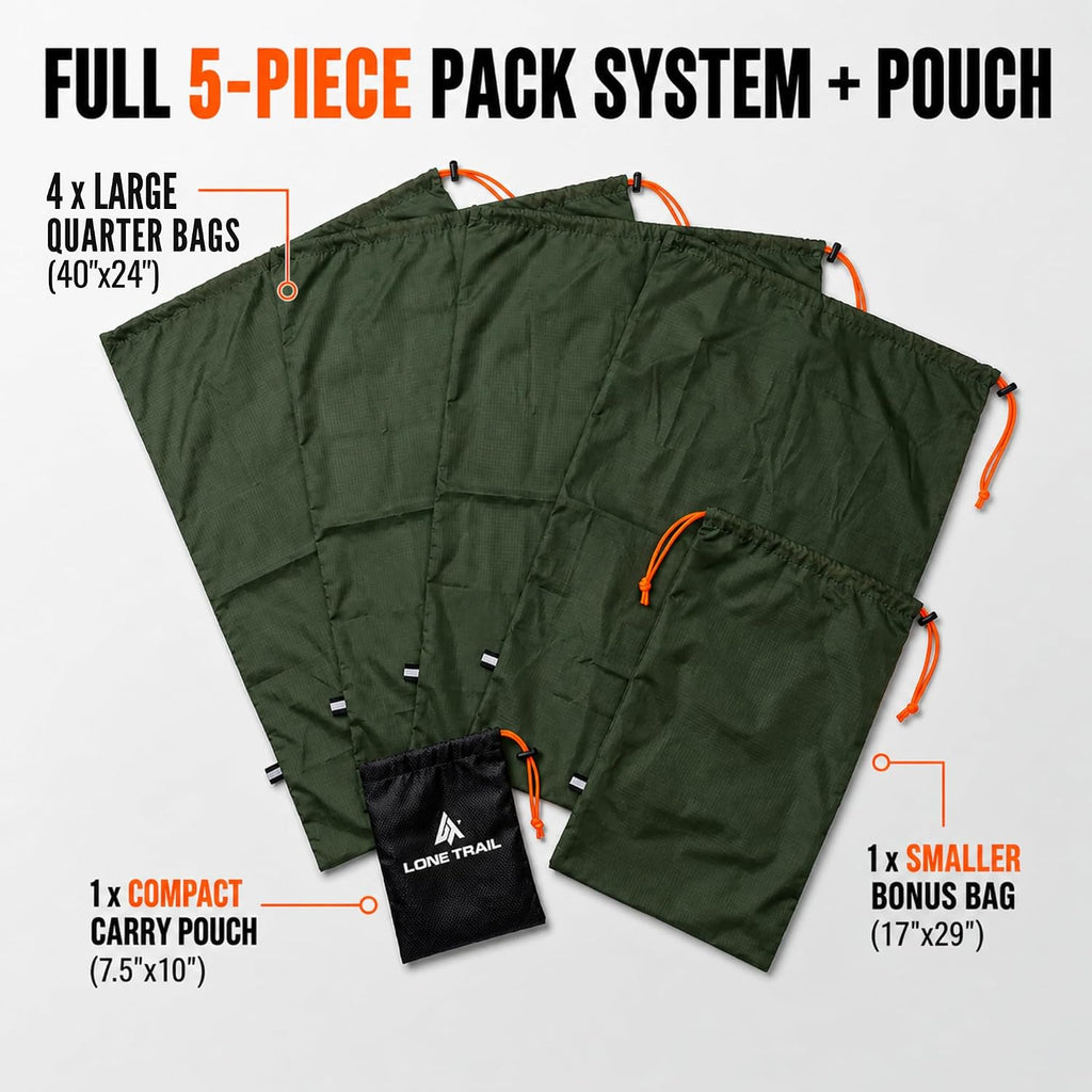 Lone Trail Elk Game Bags 5 Pack - Breathable Ripstop Hunting Meat Bags