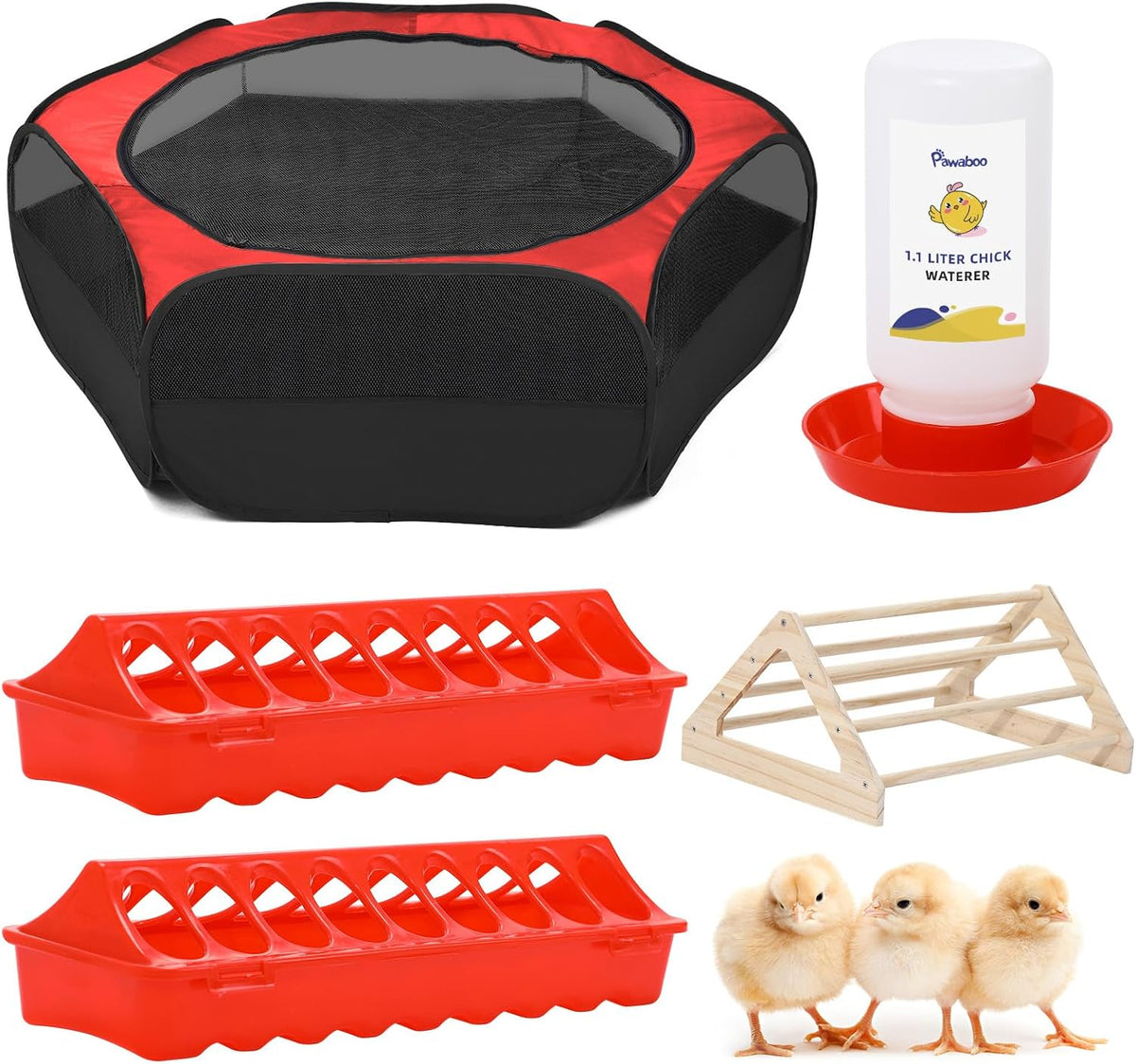 Pawaboo Chick Brooder Box for Chick Starter Kit, Red+Black