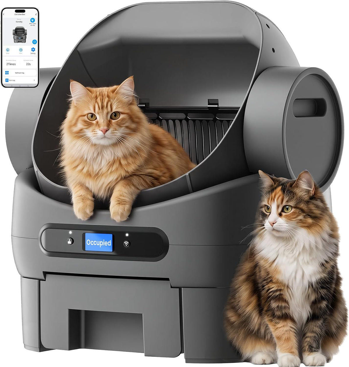 Open-Top Automatic Cat Litter Box, Self Cleaning Litter Box for Multiple Cats, 10 Safety Sensors, Large Capacity with APP Control, Noise&Odor Control Robot, LED Display, Hands-Free, White